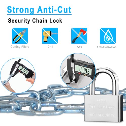 VNAKER Security Chain and Lock - 39 Inch Heavy Duty 8mm Galvanized Anti-Rust and Anti-Theft Chain With Padlock for Bike, Bicycle, Scooter, Motorcycle, Door, Gate, Fence - Thumbnail 3