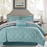 Madison Park Essentials Merritt Cal King Size Bed Comforter Set Bed in A Bag - Aqua Grey , Geometric...