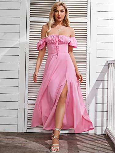Image of KUTUMAI Women Summer Puff Sleeve Off Shoulder Floral Flowy Long Maxi Dress