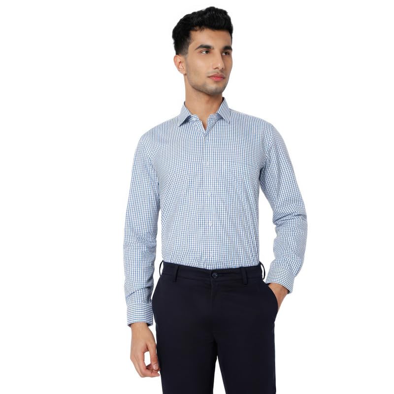 Image of MARK & ALBERT 100% Cotton Full Sleeves Regular Fit Formal Shirt for Men Blue