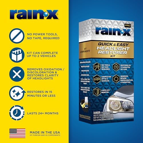 Rain-X 610200 2-Step Headlight Restorer Kit, Restores Clarity of Headlights Preventing Oxidation & Discoloration, Quick & Effective in Just 15 Mins with No Tools or Tape Required