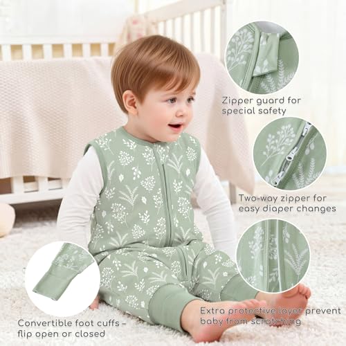 Image of Chilsuessy Toddler Sleep Sack with Feet 3-4 T, 0.5 TOG Cotton Baby Wearable Blanket with Legs, Sleep Bag Walker with 2-Way Zipper, Green Wheat Ears
