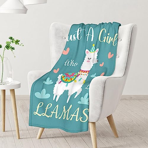Blanket for Girl - 30x40 Inches Cute Llama Throw Gifts- Teal Soft Fuzzy Blankets for Couch & Office