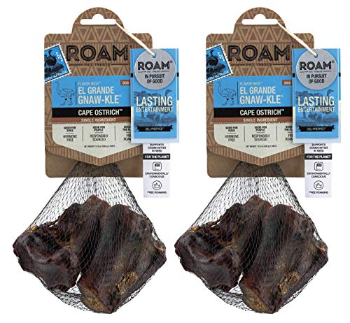 ROAM Pet Treats Ostrich Bones for Dogs - El Grande Knucle Ostrich Bone Dog Chew for Small to Medium Breeds (Pack of 2)