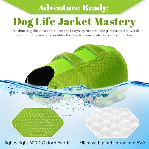 DENTRUN High Visibility Dog Life Jacket, Dog Life Vest for Swimming Boating Puppy Life Preserver Floatation Safety Pool Lake Reflective Float Coat Wetsuit & Rescue Handle for Small Dog, Green - Thumbnail 5