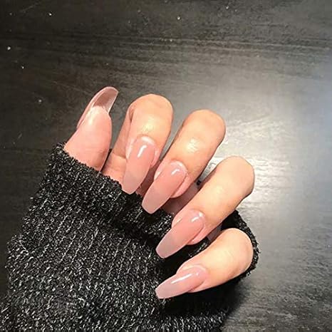 Amazon Co Jp ヌードピンク和風フェイクネイル バレリーナ棺偽ネイルグラデーションナチュラルマニキュアプレスネイルチップデイリーオフィスフィンガーウェア ビューティー