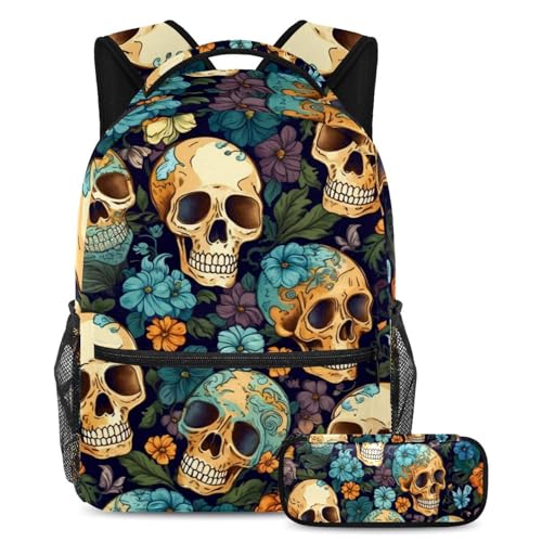 Sac à dos crâne floral grand format pour ranger facilement tous les manuels scolaires