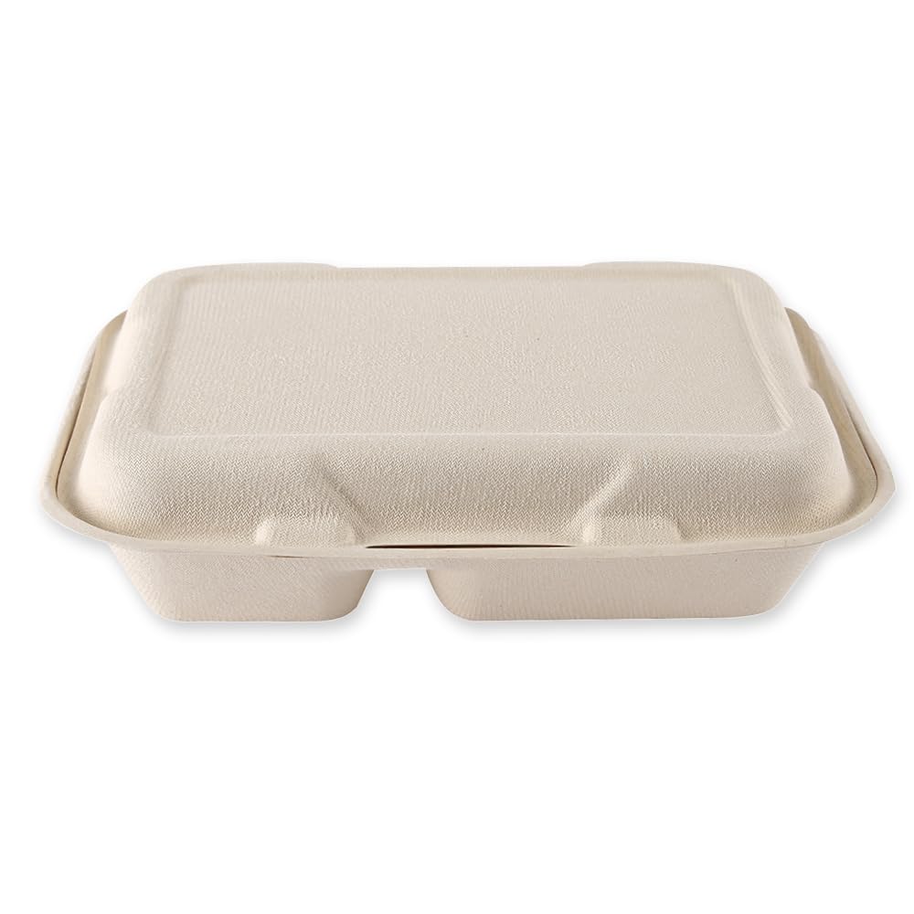 FRANZ MENSCH NATUREStar Bio Menüboxen mit Klappdeckel, 2-geteilt, rechteckig, Natur, 245 x 160 x 62 mm | Zuckerrohr, 250 Stück, Einweggeschirr Take Away, Bagasse Schalen, hitzebeständige Lunch-Box