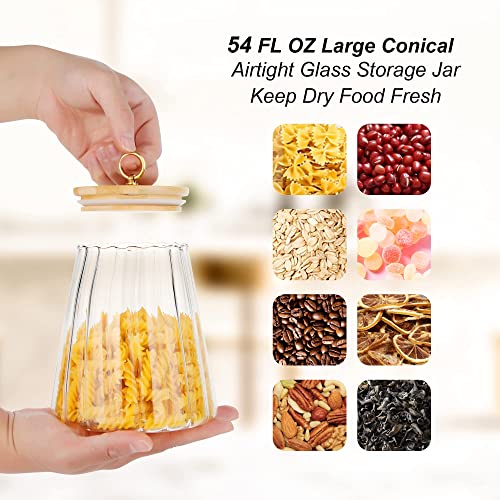 Fantesticryan Glass Coffee Nuts Canister Airtight Storage Jar Petal Decorative Container With Bamboo Lid Metal Handle Easy To Grasp 1600Ml, 54 Fl Oz (Large Conical) #TOP1