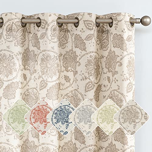 Jinchan Floral Scroll Linen Curtains 63 Inch Length 2 Panels Taupe Window Curtains For Bedroom Grommet Light Filtering Farmhouse Drapes For Living Room Vintage Printed Window Treatments Set #TOP30
