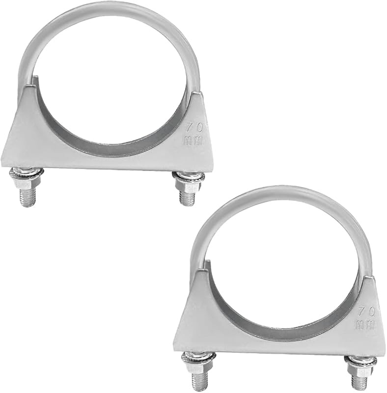 Abraçadeira de escapamento tipo U YoRise 70 mm com selim para tubo de 2,75 pol. – 2 unidades