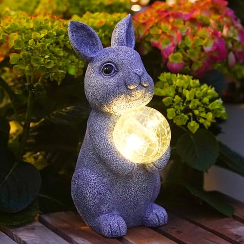 Yeomoo Kaninchen Figuren mit Solar Ball Deko Wohnzimmer Gartendeko:...