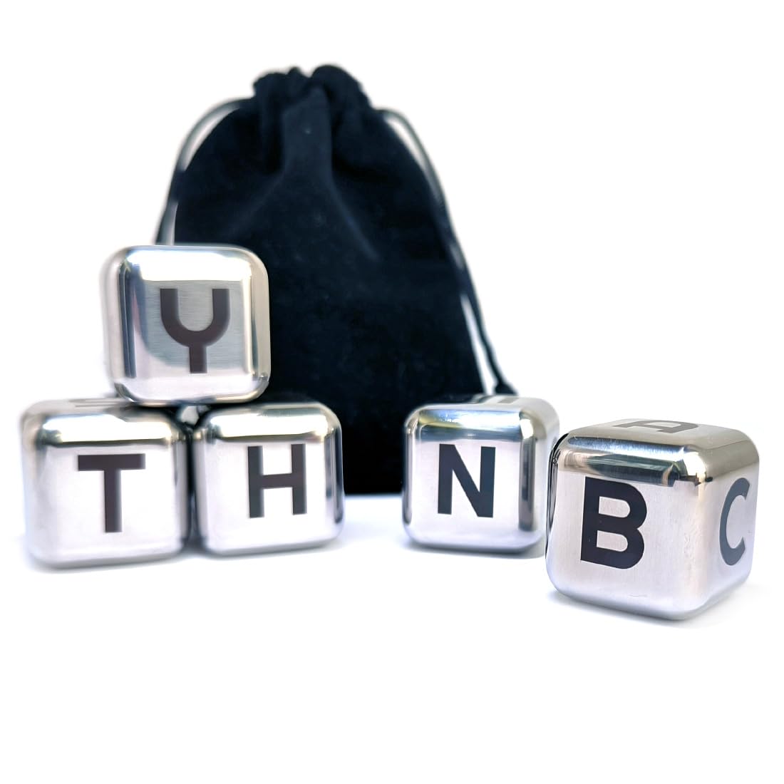 Photo 1 of 1-Inch Creative Metal Letter Dice Set, 5 Pieces Laser Engraved A-Z Pattern Cube Rolling Dices for Party Game
