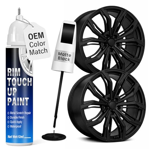Image of Matte Black Rim Touch Up Paint, 2-in-1 Brush & Tip, 0.4 fl oz - Universal Black Rim Curb Rash Repair Kit for Scratches, Scuffs Alloy /Metal Wheels, OEM Color Match, Quick-Dry & Long-Lasting