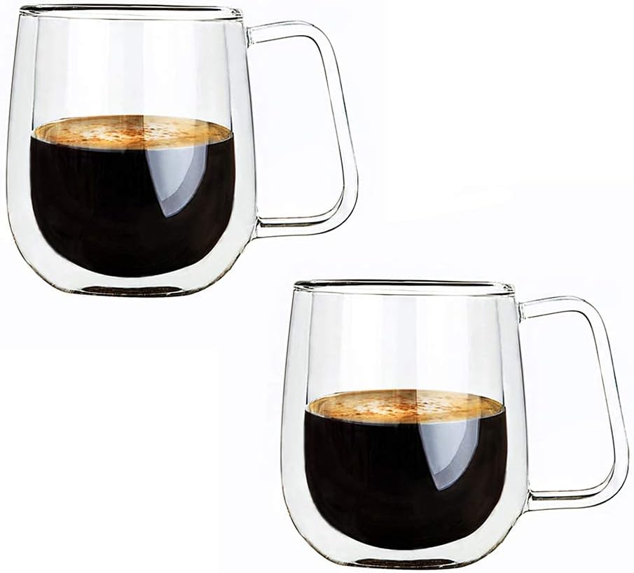 we3 Glass Coffee Mugs, 8.5 oz (250 ML) Double Walled Insulated Cup Heat-Resistant for Tea Coffee Latte Cappuccino Espresso Iced Tea Dishwasher & Microwave Safe (Pack of 2)