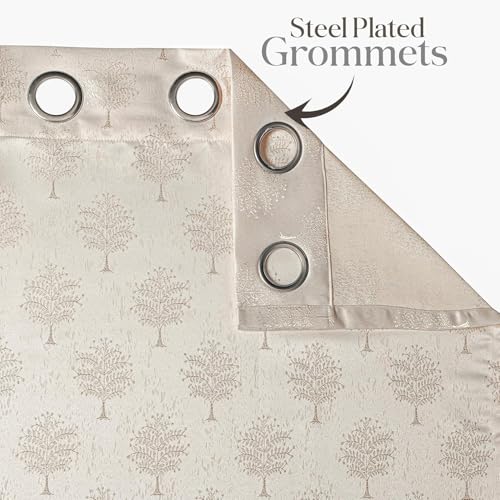 Image of Yellow Weaves 1 Pc Jacquard Tree Eyelet Long Door Curtain - Perfect for Home, Office, Bedroom, Living Room & Balcony - 7 Feet (Beige)