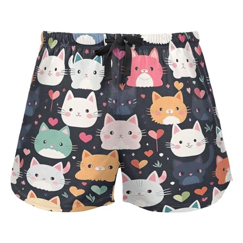 Pantalones cortos de pijama para mujer, con estampado de leopardo, guepardo, con cordón, pantalones cortos para correr, yoga, Cat02, M