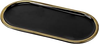 Ceramic Bathroom Vanity Tray Holder with Gold Trim, Modern Bathroom Sink Organizer, Dresser Home Kitchen Countertop Decor, Black