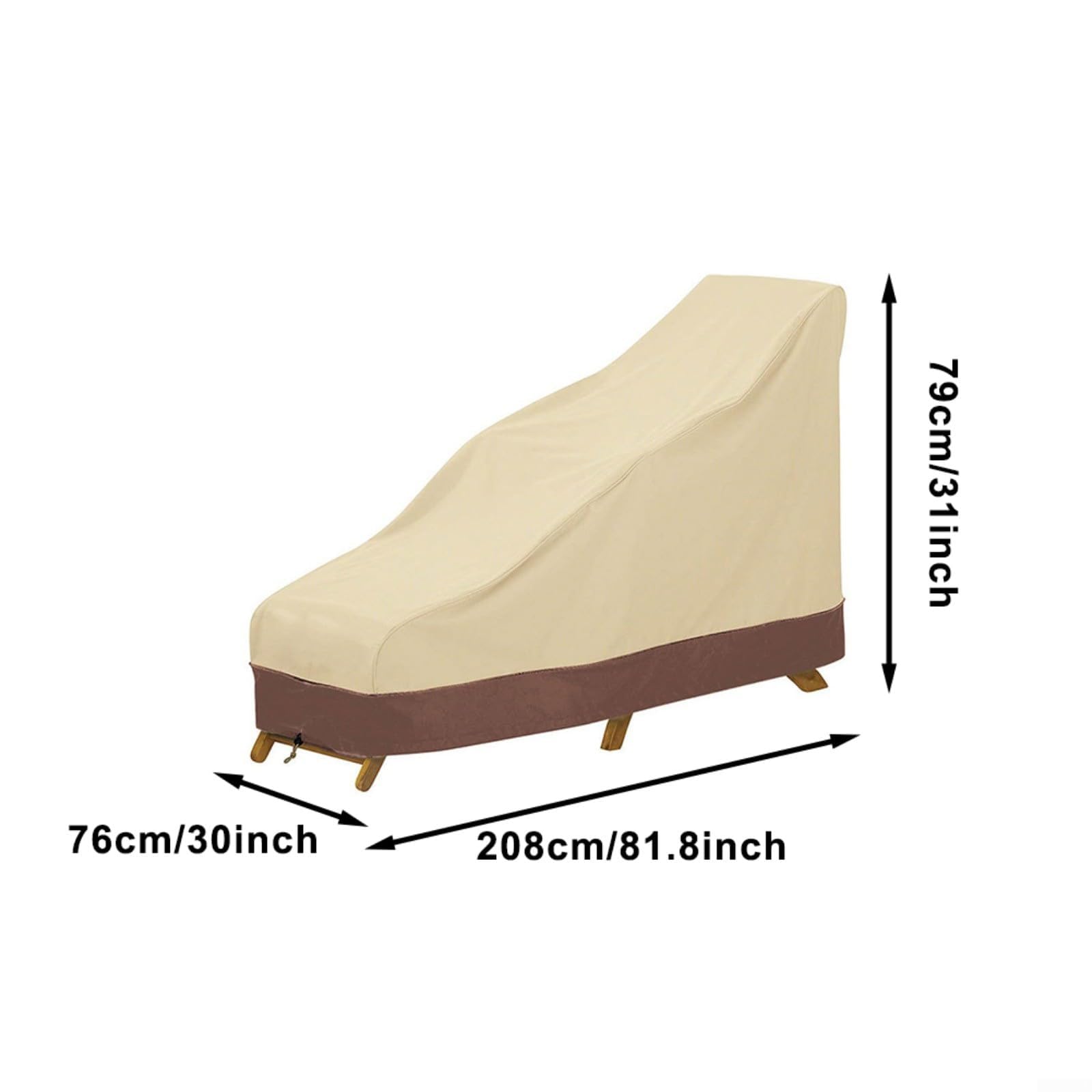 KiraKira Copertura per chaise longue da esterno, in tessuto impermeabile resistente, con prese d'aria, per mobili da giardino per patio, facile da riporre, beige, caffè, 208 x 76 x 79 cm