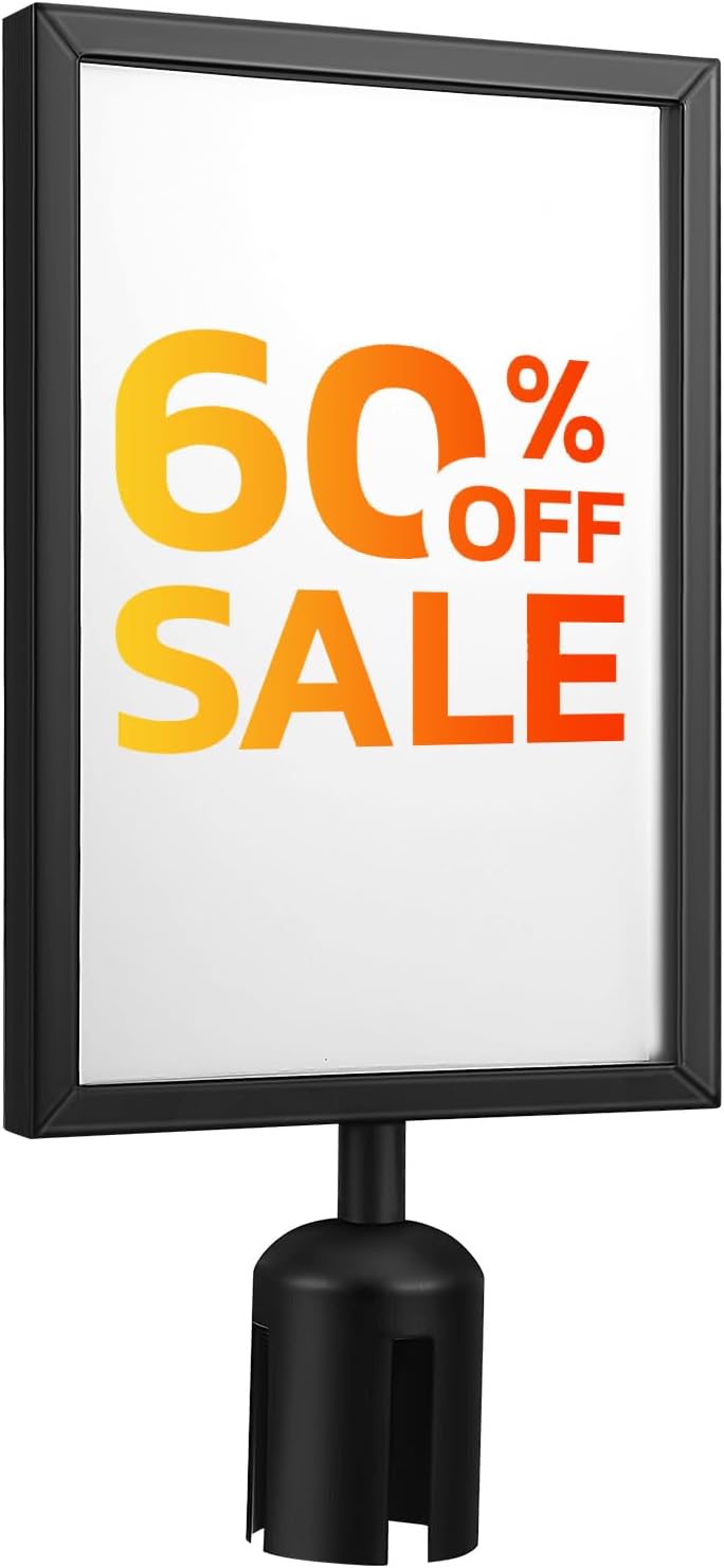 Toddmomy Stanchion Sign Holder 17.32X8.66 Inch Retractable Belt Queue Barrier Display Frame Vertical Portrait Sign for Airport Office Store Guidance