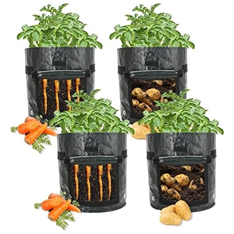 Ram® 4 Pack 7 Gallon Potato Grow Bag set. Garden Plant Bags for potatoes, carrots, tomatoes, cucumbers and other Vegetables. Made in Green Polyethylene Complete Cover