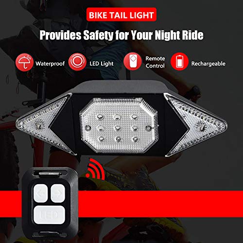 mewmewcat Luz traseira de bicicleta com controle remoto sem fio recarregável luz traseira de bicicle