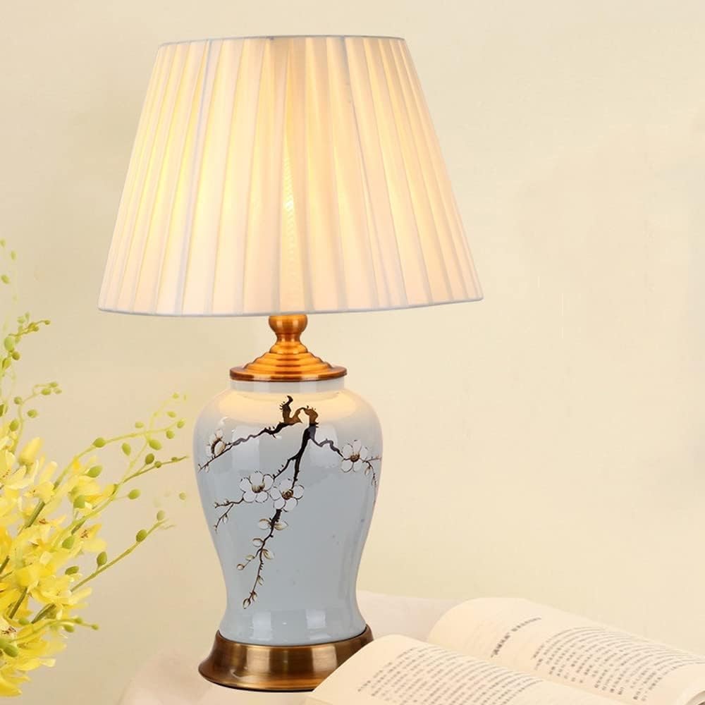 Lampada da tavolo in ceramica Vaso smaltato blu Lampada da tavolo per camera da letto Lampada da comodino dipinta a mano Lampada da comodino grande lampada da comodino in ceramica orientale