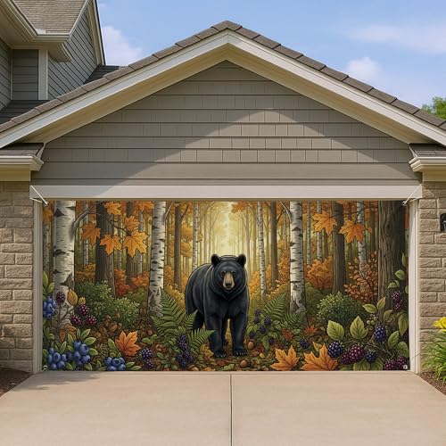 Décoration extérieure d'automne ours noir et forêt pour porte de garage