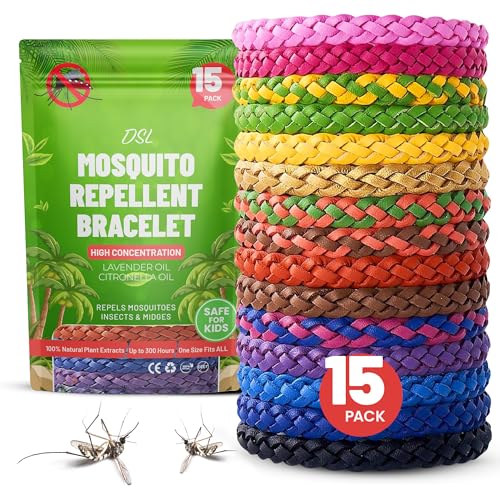 Mosquito Repellent Bracelet 15 Pack, Insect Repellent Bracelet - 300 Hours Insect Repellent Protection, Deet-Free, Mosquito Bands, Adjustable Bands for Adults & Kids