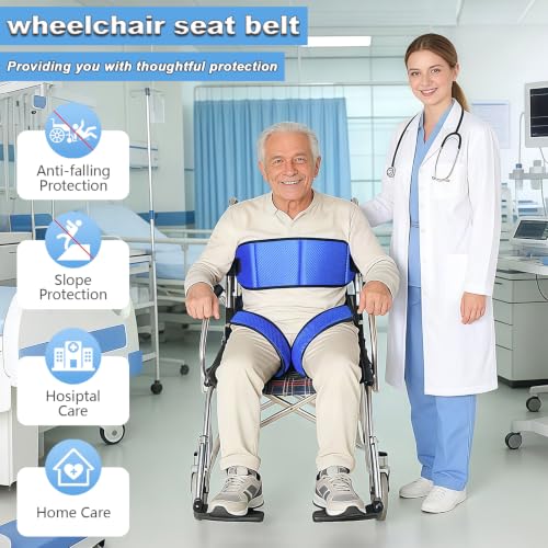 Image of Wheelchair Seat Belt,Wheelchair Harness for Dementia Patients Falling Out,Adjustable Anti-Slip Straps for Adults,The Elderly,Pregnant,Paralyzed(Blue)