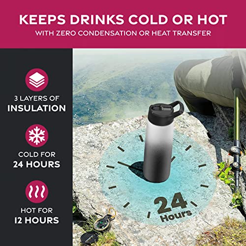 Finedine Insulated Water Bottles With Straw - 25 Oz Stainless Steel Metal Water Bottle W/ 3 Lids - Reusable For Travel, Camping, Bike, Sports - Dreamy Black-White #TOP2