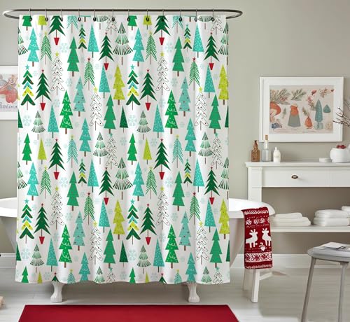 BECAN Christmas Tree Shower Curtain Green Xmas Tree Holiday Festive