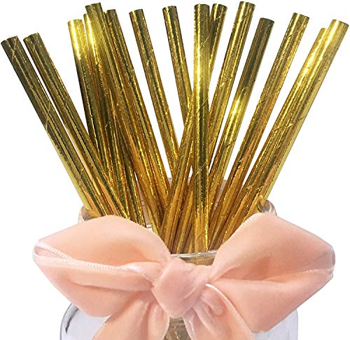 Glittering Gold Paper Drinking Straws Premium Shining 100% Biodegradable Metallic Eco Friendly Straws for Party Wedding Juice