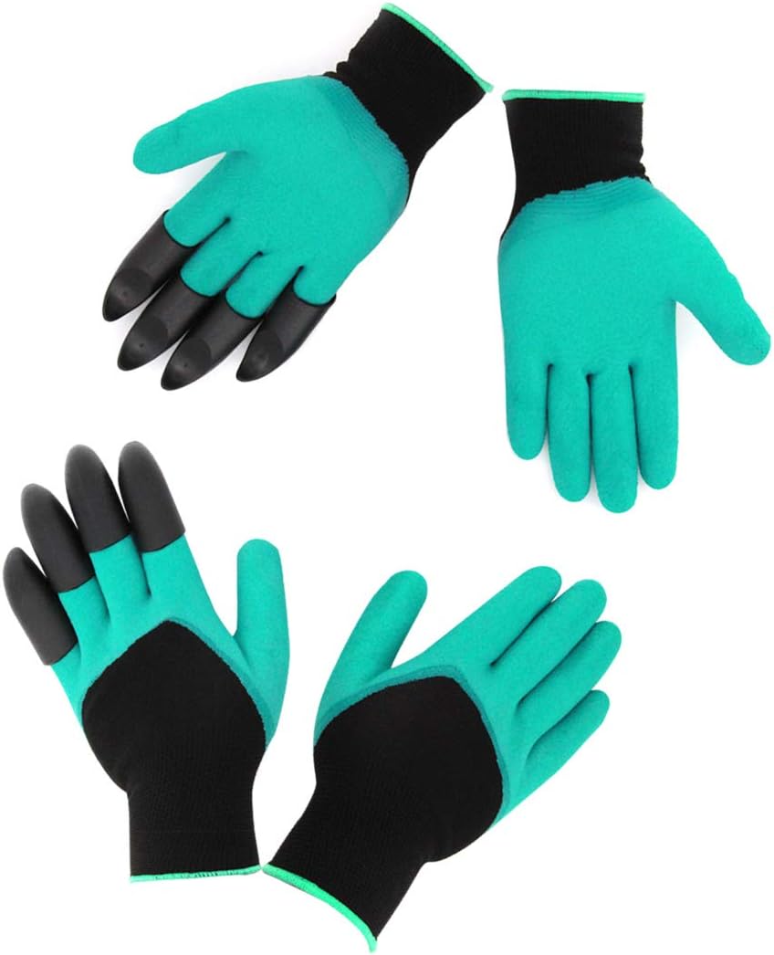 HAODE FASHION 2 Pairs Smaller Multi Function Garden Gloves with Fingertips Claws on Each Hand- for Right & Left Hands- for Digging and Planting- for Rose Pruning- Best Gift for Gardener