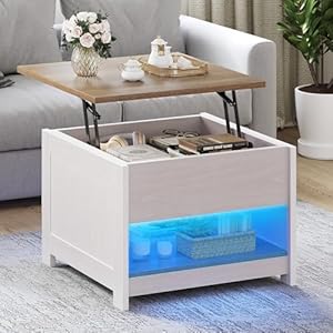 Table Basse Relevable LED 60x60cm Gris Moderne YITAHOME