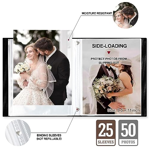Lanpn Photo Album Scrapbook 8x11 8.5x11, Linen Hard Cover Archival Acid Free Top Load Pocket Photo Book with Sleeves that Holds 52 Vertical Only 8.5 x 11 Picture (Grey) - Thumbnail 4