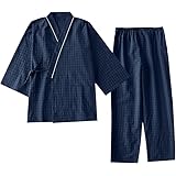 パジャマ 綿100％ 上下セット メンズ レディース 甚兵衛風 作務衣 部屋着 寝間着 じんべい チェック 検査着 前開き 甚平 入院 お泊り 旅行 出張 贈り物 ギフト 秋 冬 春 夏 L