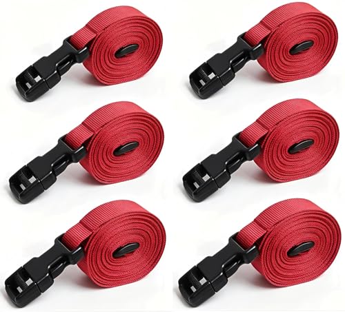 TsdL-one 6 Pack Boat Cover Tie Down Straps with Quick Release Buckles & Tri-Glide Slide Clips 1 x 96 Heavy Duty Nylon Webbing Adjustable Tightening Straps for Boat Covers Trailers Marine - Red