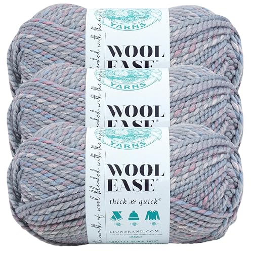 Image of Lion Brand Yarn Lion Brand Wool-Ease Thick & Quick Yarn, Storm Front Pack of 3 | Super Bulky Wool Acrylic Blend Fiber for Soft Hats, Sweaters, Chunky Blankets, Yarn for Crochet, Knitting, Crafts, Weaving