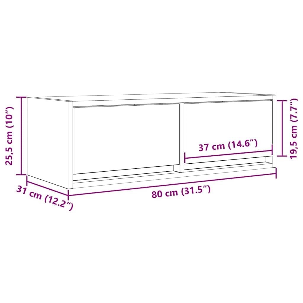 Szafka pod telewizor dąb wędzony z materiału drewnopochodnego 80 x 31 x 25,5 cm, 2 szuflady, montaż na ścianie, miejsce do przechowywania do salonu, sypialni, kina domowego z półką