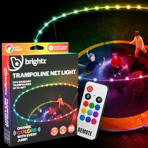 Brightz Above-the-Net Trampoline Lights - 40ft LED Clips to Safety Net - Color Changing Trampoline Accessories - 3 Modes - Fits Trampolines up to 15ft - Fun Outdoor Toys for Kids Boys Girls Teens