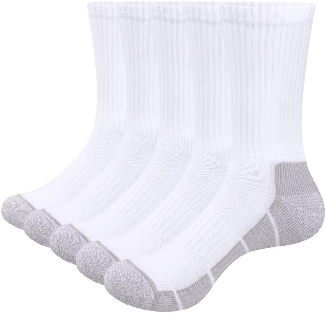 YUEDGE Womens Socks Moisture Wicking Anti-Odor Cotton Everyday Work Gym Tennis Training Athletic Cushioned Crew Socks
