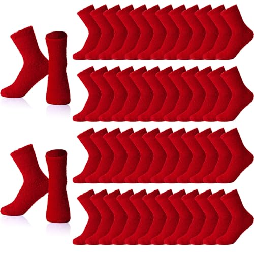 Image of Handepo 60 Pairs Women Fuzzy Socks Bulk Winter Warm Soft Fluffy Crew Sleeping Slipper Socks for Back to School Birthday Gifts
