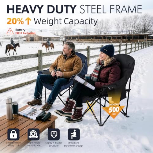 Image of Heated Oversized Camping Chair 2 Pack - Heavy Duty Padded Outdoor Chairs