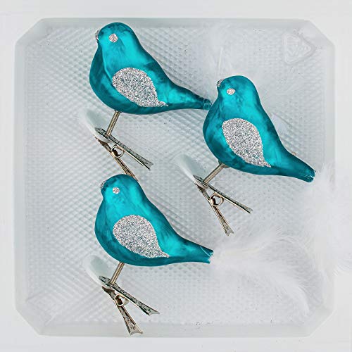 3 TLG. Glas Vogel Set in \'Ice Petrol-Türkis Silber\' - Christbaumkugeln - Weihnachtsschmuck-Christbaumschmuck 3 TLG. Glas Vogel Set in \'Ice Petrol-Türkis Silber\' - Christbaumkugeln - Weihnachtsschmuck-Christbaumschmuck