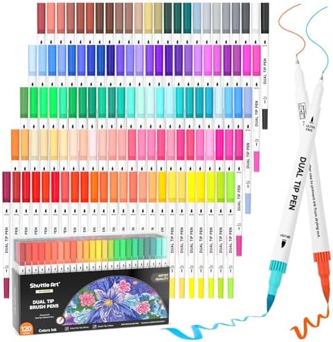 Shuttle Art Dual Brush Pen Set, 120 bunte doppelseitig Filzstifte Set | Pinselstifte mit weicher Spitze, Aquarellstifte mit zwei Arten von Schreibfedern Fasermaler (1-2mm) & Fineli