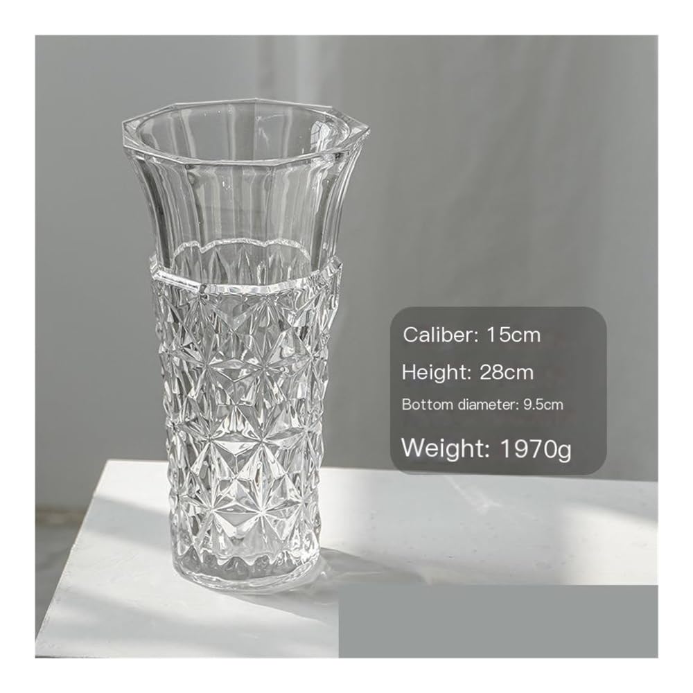 Jarrón de cristal nórdico para decoración del hogar, decoración de mesa de agua, arreglo floral de gran diámetro, decoración de jarrón de vidrio para sala de estar (C)
