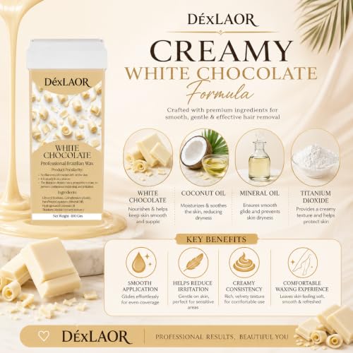 Image of Women Liposoluble Soft Wax Refill Roll-on Cartridge for Full Body Waxing Hair Removal (White Chocolate)