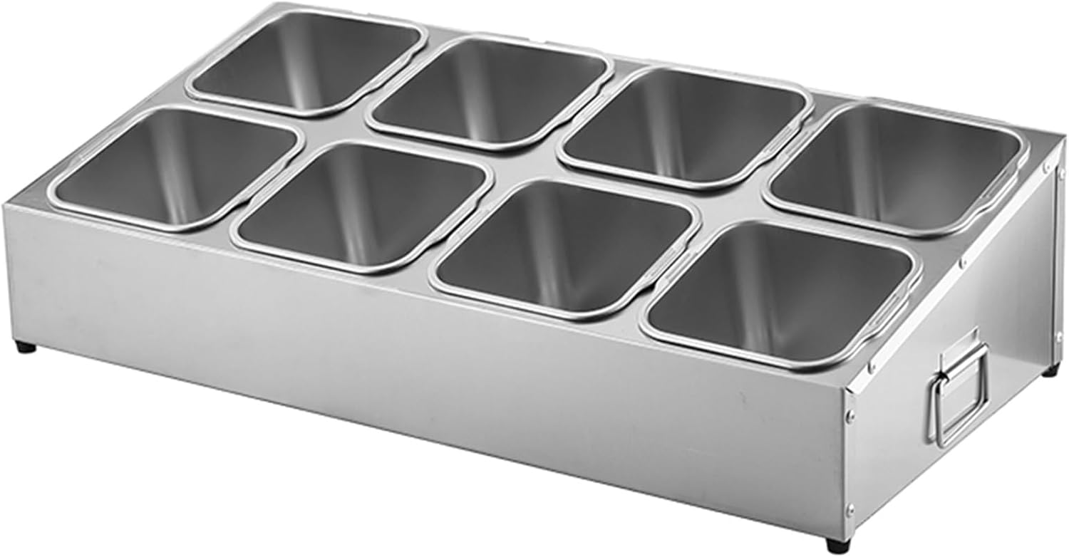 Stainless Steel Commercial Spice Rack Set - Countertop Condiment Dispenser & Organizer for Salt, Sugar, Seasonings & Fruits - 53x18x15.5cm, Silver Storage Solution