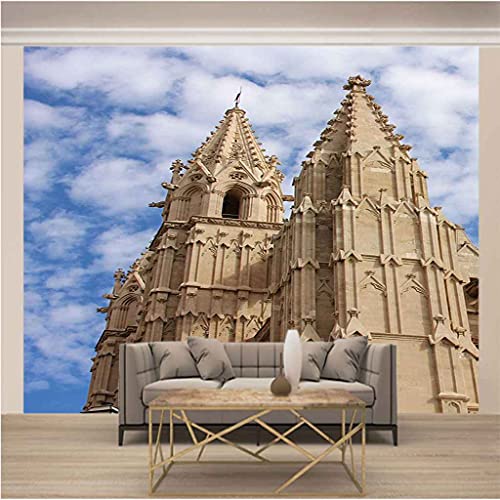 Papier peint 3D château salon TV grand format décoration murale